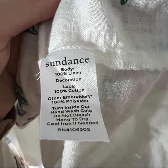 Sundance Floral Embroidered Lace Detail White Linen Blouse - Picture 6 of 7